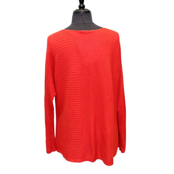 A2 EILEEN FISHER V-Neck Red Ribbed Knit Tencel Boxed Pullover Sweater Size XL - Picture 3 of 5